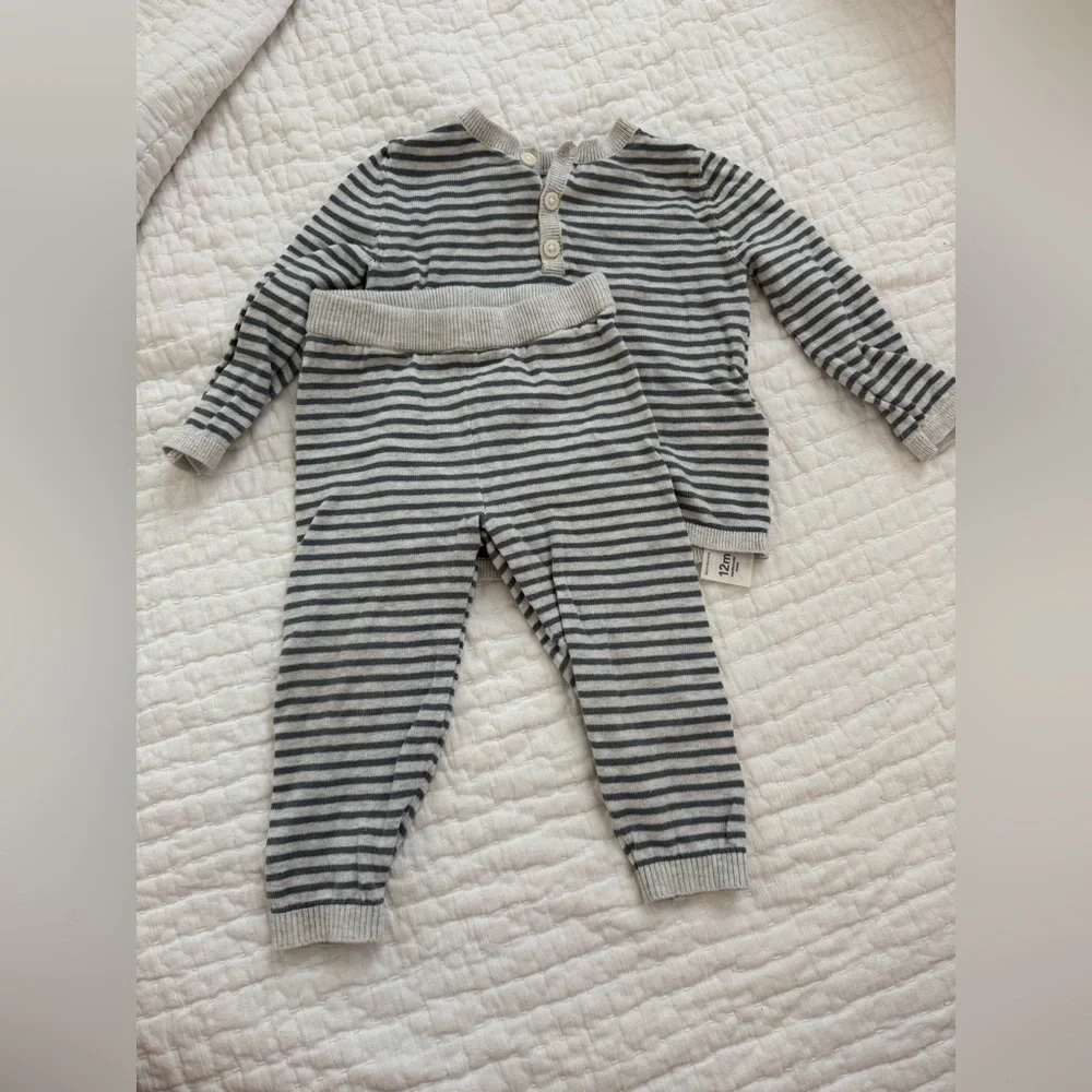 Carter's Gray Striped Pajama Set Cozy Knit Sleepwear